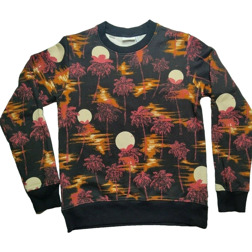 WeSC Men Small (Women Medium) Tropical Island Sunset AOP Sweatshirt EUC